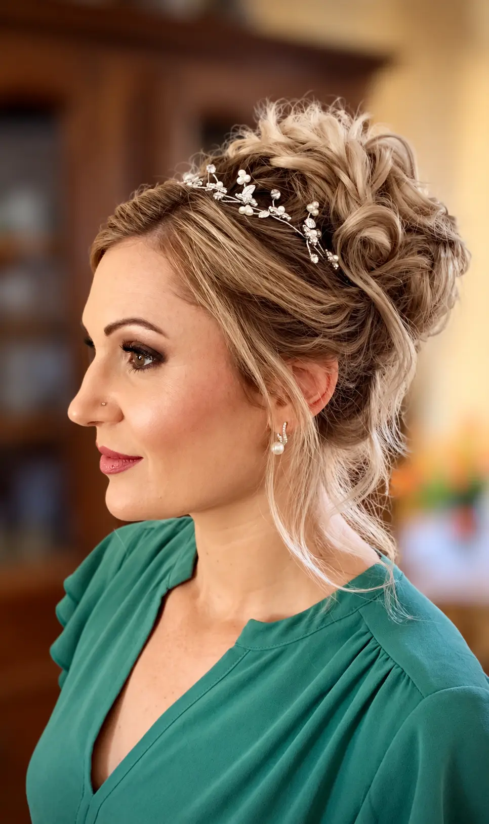 COIFFURE DE MARIAGE 5 MYLAAEVANS Coiffure de mariée champêtre : attache bouclée et couronne fine, réalisée chez Mylaa Evans