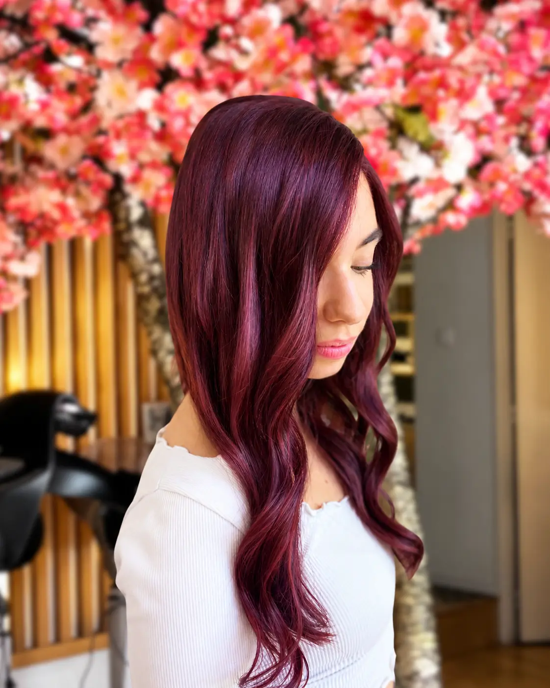 COIFFEUR COLORISTE CLERMONT FERRAND 9 MYLAAEVANS Coloration prune sur cheveux longs