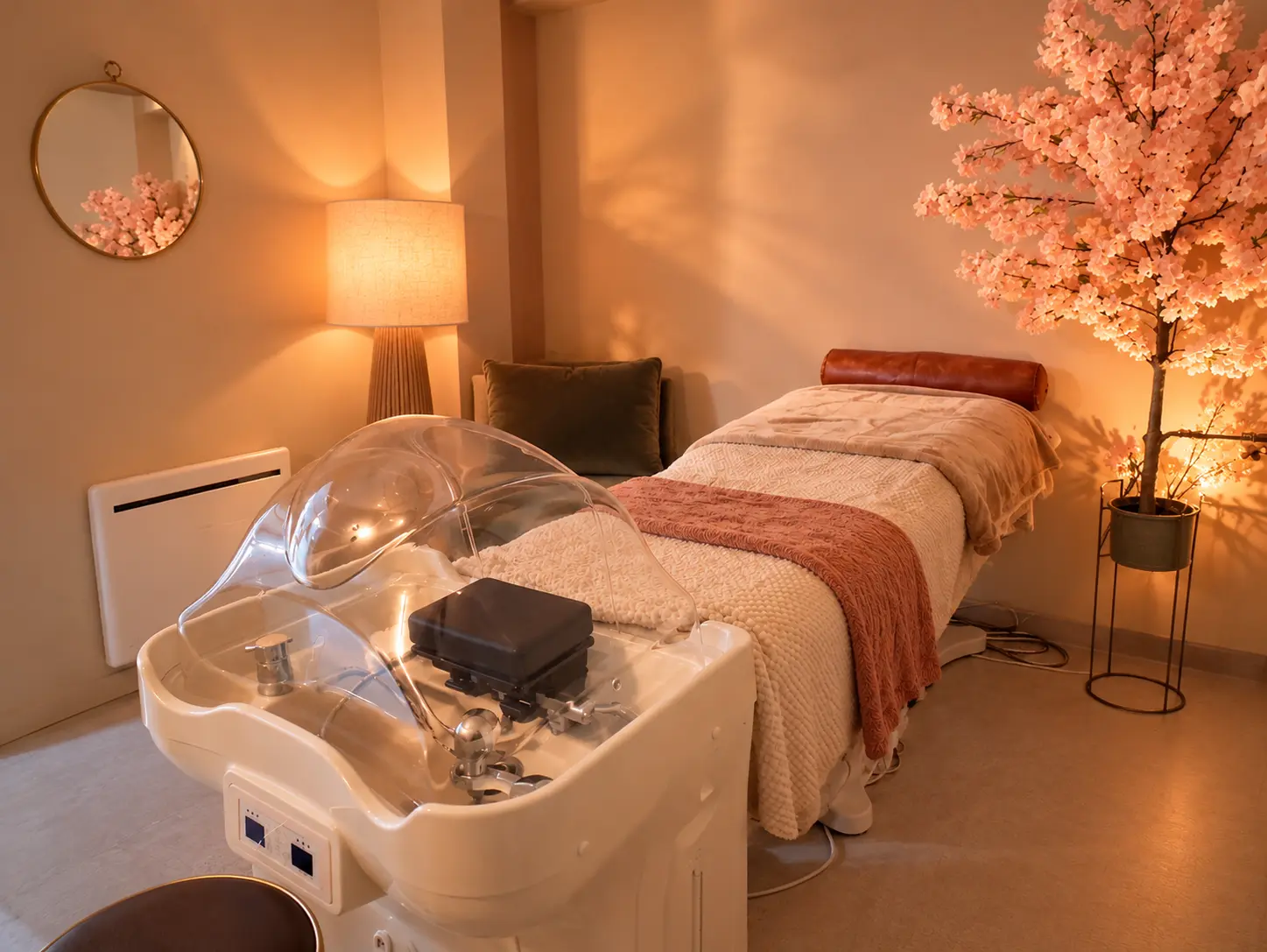 Cabine Head Spa du salon de Cournon-d'Auvergne, ambiance chaleureuse